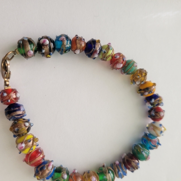 Vtg Wedding cake art glass Beaded Bracelet Statement Multicolor Venetian 7 1/4" - Picture 7 of 13